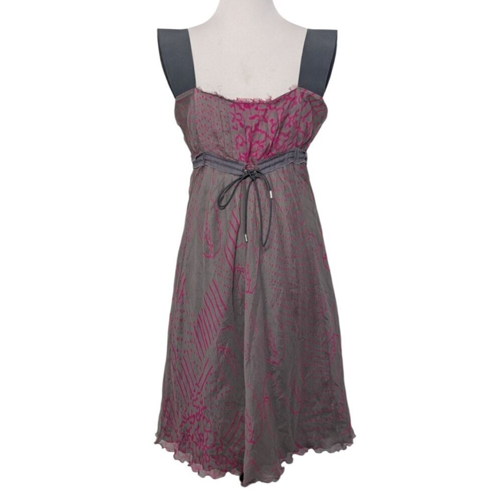 NEW Philosophy Di Alberta Ferretti Floral Dress Womens Size 6 Gray Pink Silk